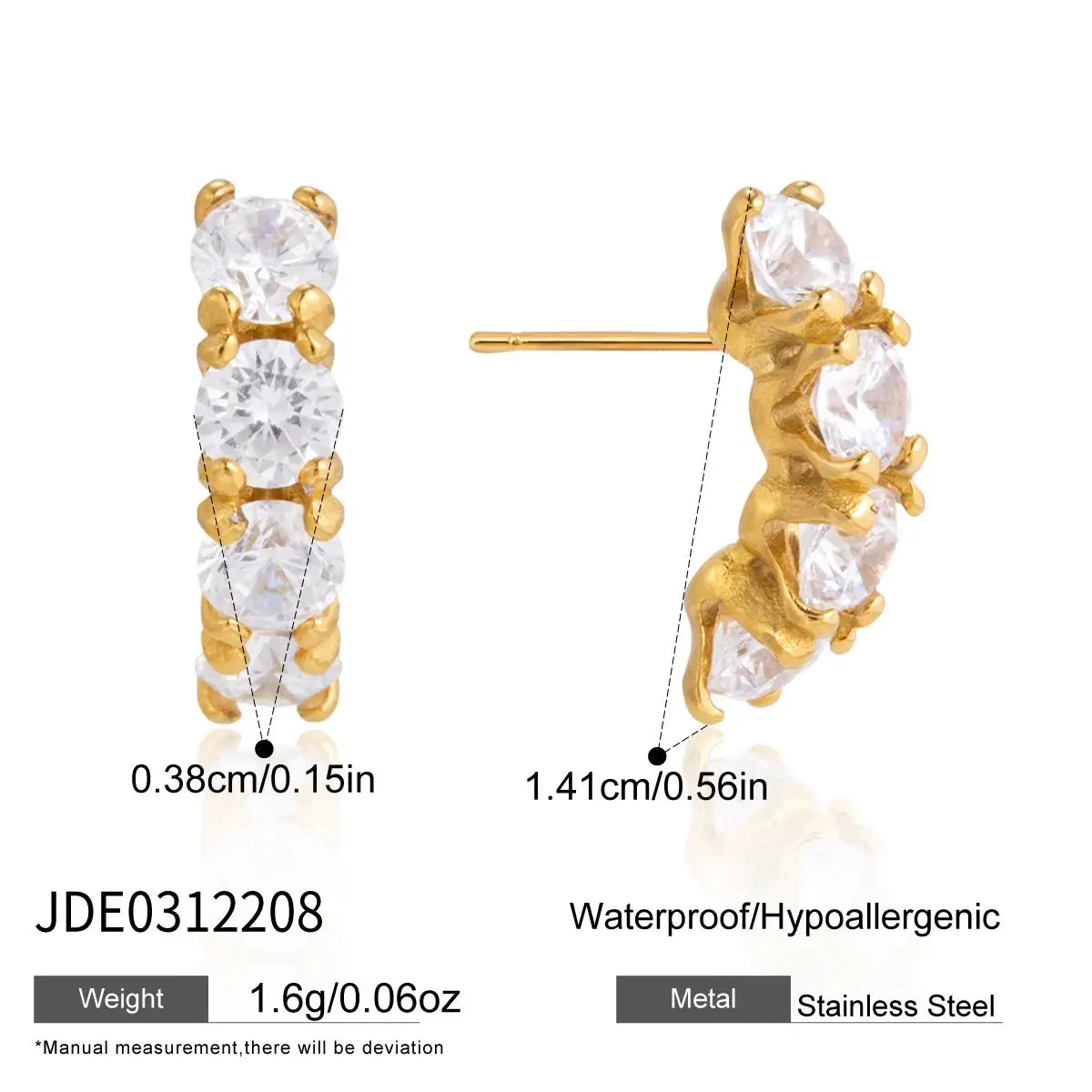 Youthway Delicate Zircon C Shape Stud Earrings For Women Minimalist 18K