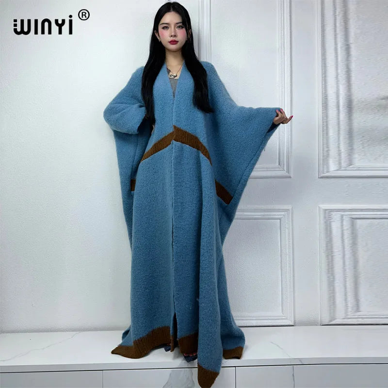 WINYI winter outfits for women Luxury Fur Neutral coat Thick comfortable Warm Solid color fashion coat poncho long down dress