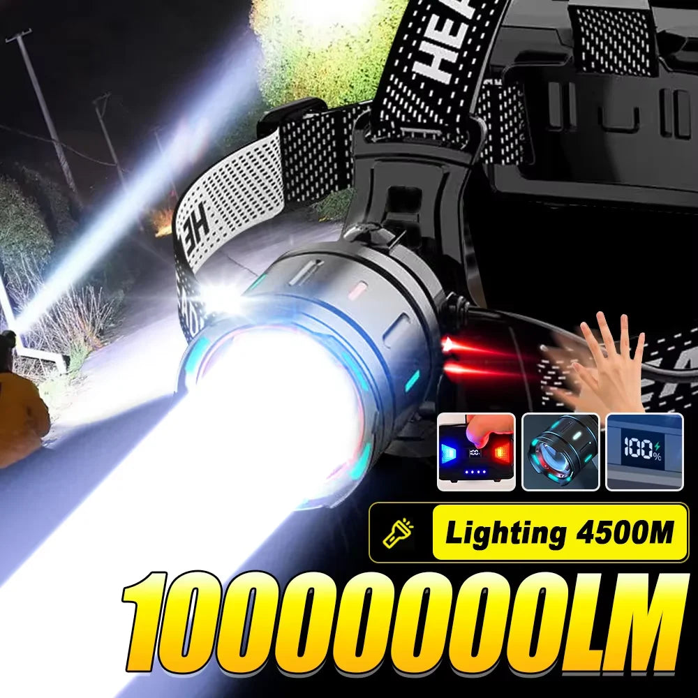 2025 New High Powerful 800W LED Headlight 10000000LM Super Bright Zoom Waterproof Headlamp Outdoor Camping Work Hunting Lantern