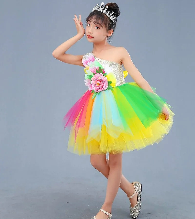 Multicolored Dance Dress Girls Modern Dance Costume Girls Contemporary