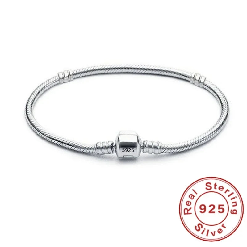 925 Sterling Silver Snake Chain DIY Charm Bracelet For Women Gift