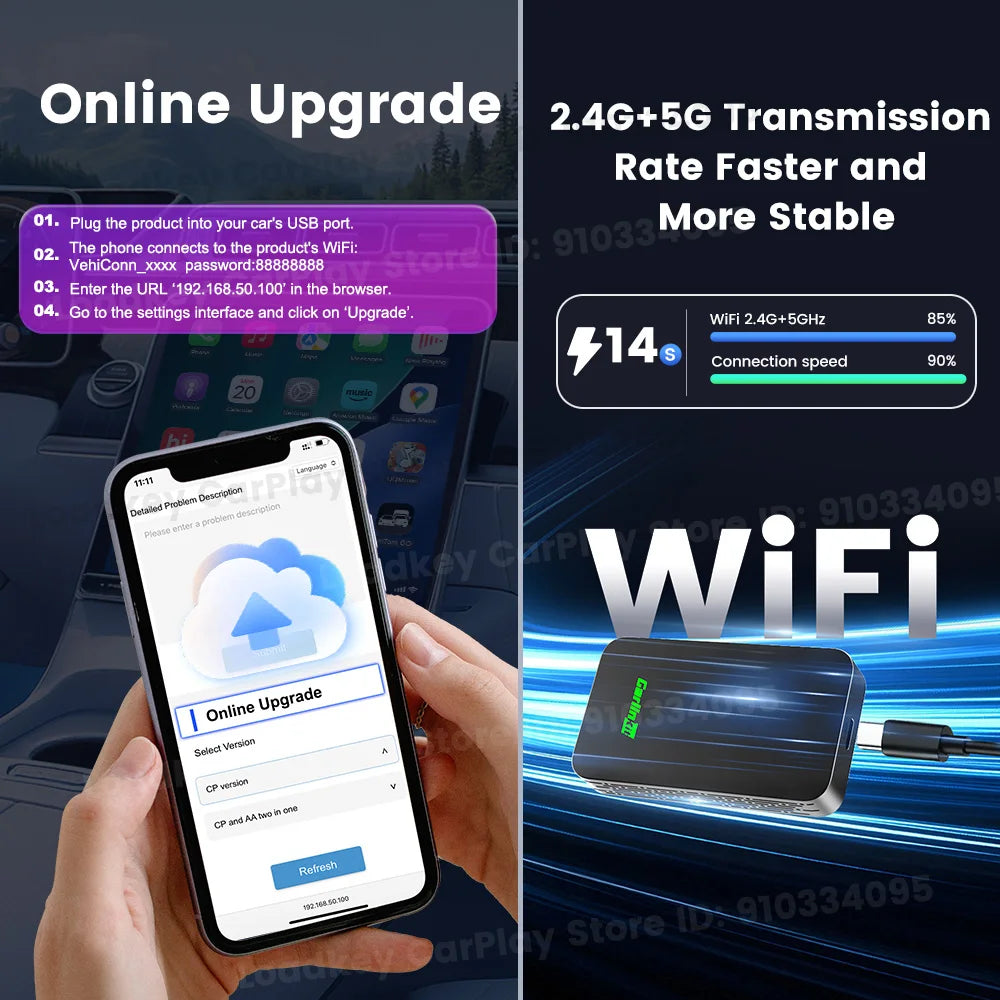CarlinKit 5.0 2Air Wireless CarPlay Android Auto Wireless Dongle For Car Radio With Wired CarPlay/Android Auto WIFI USB Port