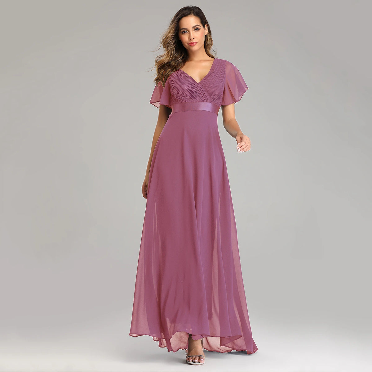 Evening Dresses XUCTHHC V-Neck Ruffles Chiffon Formal Evening Gown Robe