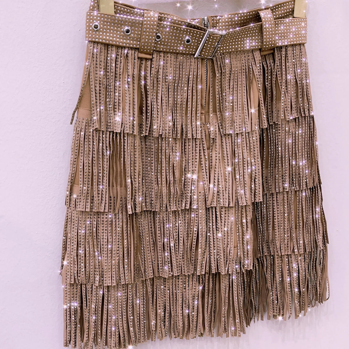 Women Skirt Autumn High Waist Belt Multi Layer Short Heavy Drilling