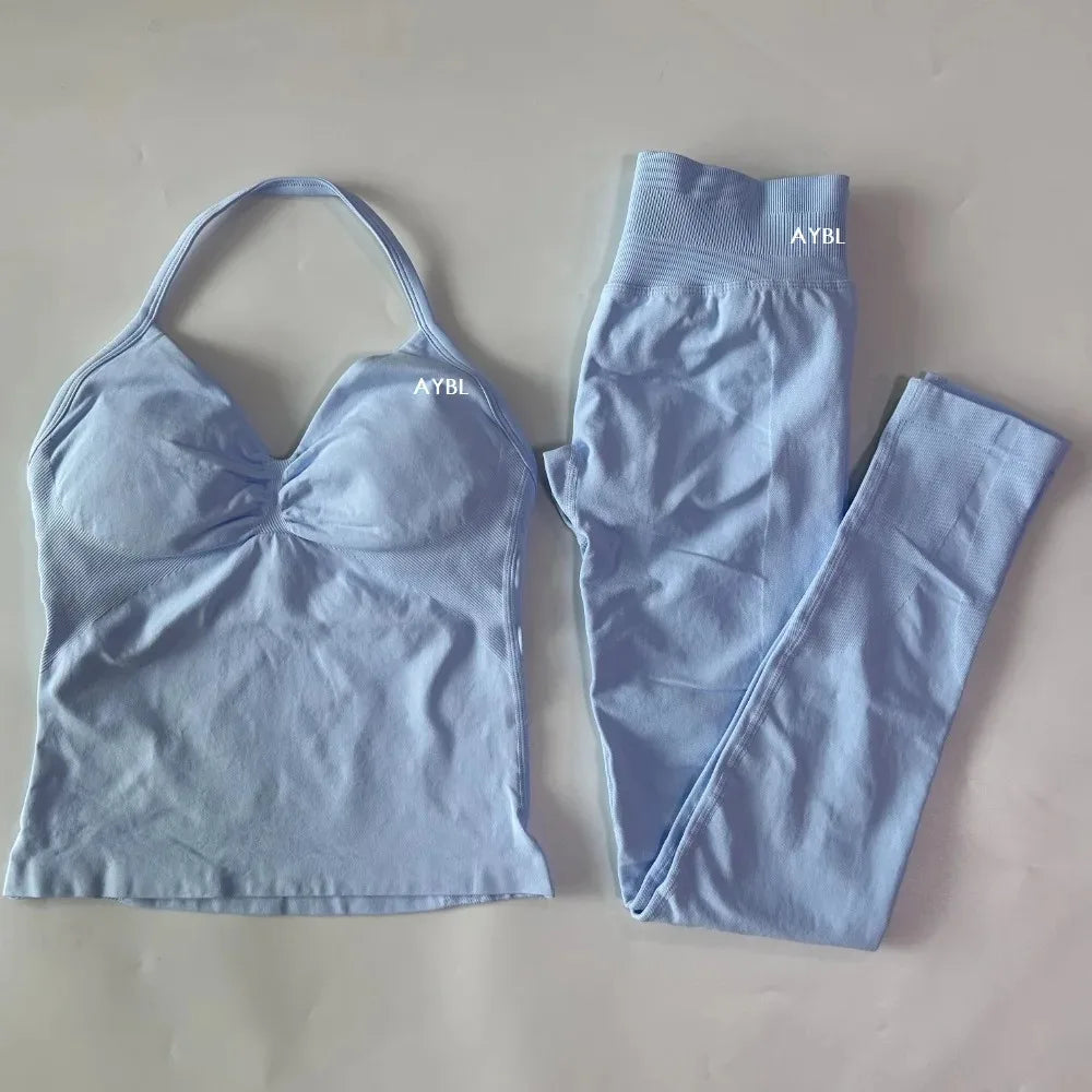 Yoga Set Seamless Gym Set Women Tank Tops High Waist Scrunch Yoga