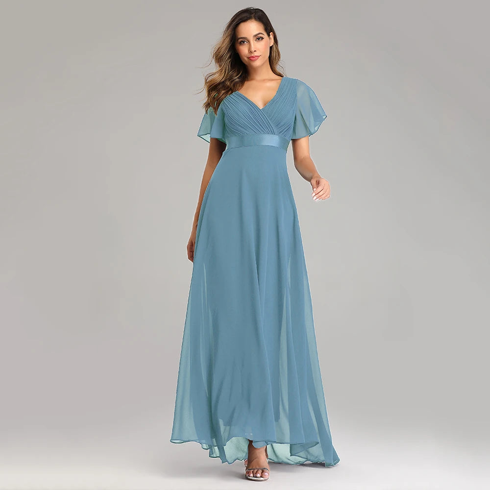 Evening Dresses XUCTHHC V-Neck Ruffles Chiffon Formal Evening Gown Robe