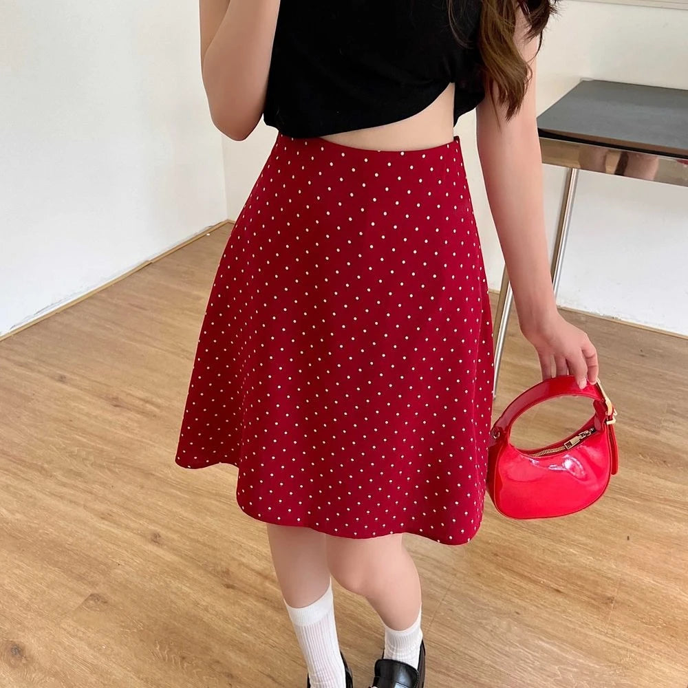 Skirts for Women High Waist Midi Woman Skirt Red Chic & Elegant Summer