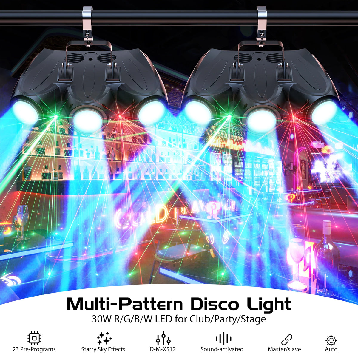 Datewink 30W RGBW LED Stage Light Three-Head Airship Projector Pattern Effect Light DMX For DJ Disco Party Wedding Bar Christmas