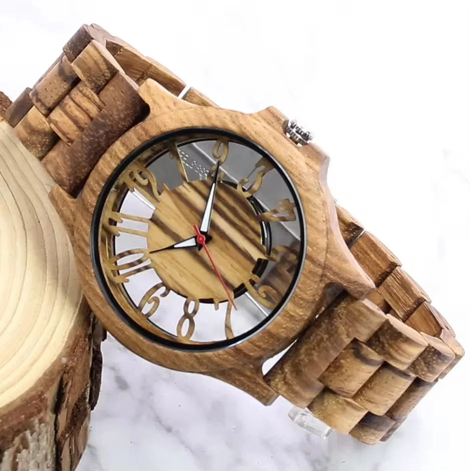 Men's Engraved Wooden Quartz Watch