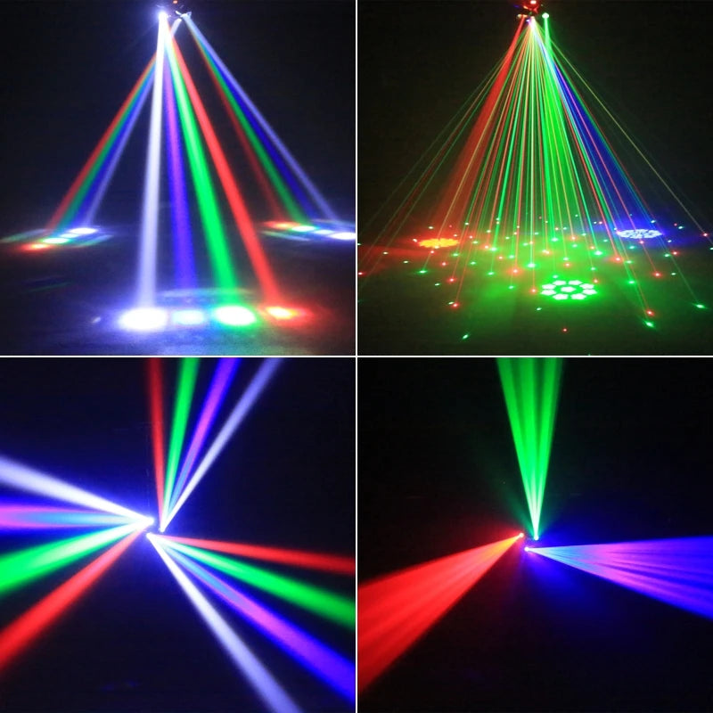 80W RGB LED Beam Moving Head Light Mini Six Arm Stage Rotating Effect Lights Remote Controller  DJ Disco Party Lamp