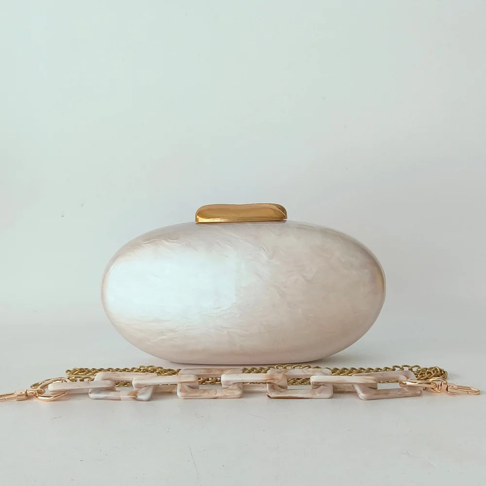 Lady Pearl Marble Brown Shell Egg Acrylic Box Clutch Purse Women Evening Purses Wedding Handbags Female Shoulder Bags Day Clutch
