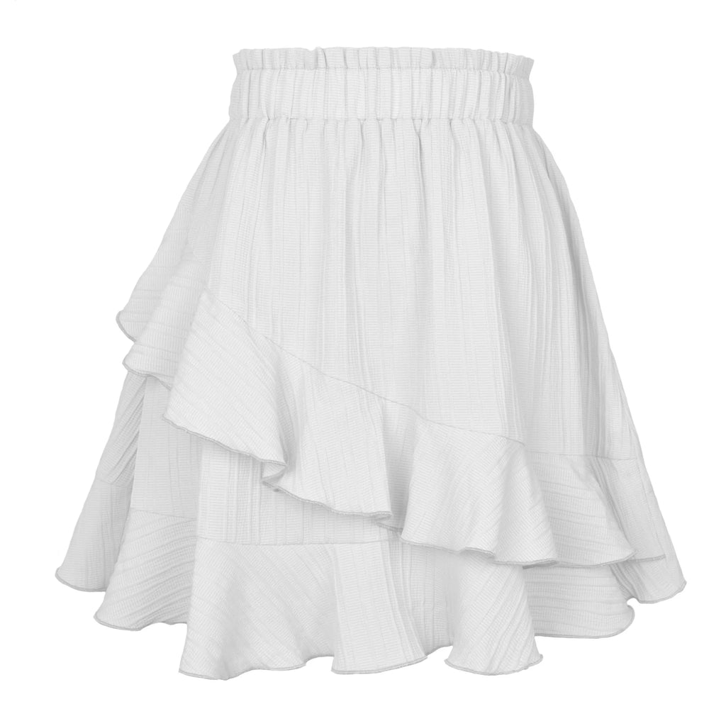 Women Skirts Women Ruffle Skirt High Waist Irregular Solid Color Short