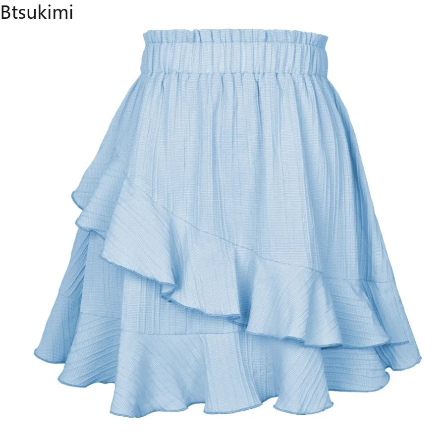 Women Skirts Women Ruffle Skirt High Waist Irregular Solid Color Short
