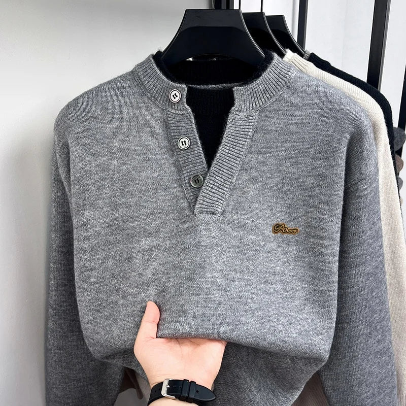 Fashion Men‘s Long-Sleeved Sweater Knitwear Button False Two-Piece Color Blocking Pullover Classic Leisure Hot-Selling for Men