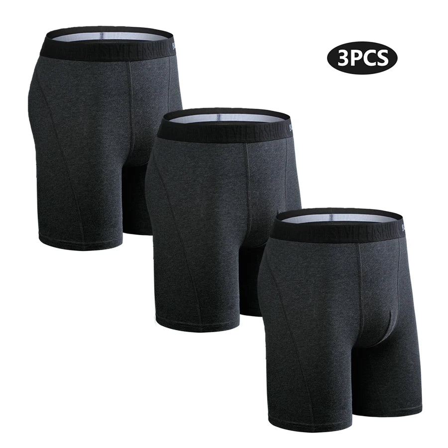 Men's Cotton Long Boxer Shorts – 3 Pack