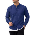 Mens Casual Button Down TShirt Long Sleeve Breathable Linen Shirts Lightweight Stand Collar Urban Streetwear Loose VNeck Tops