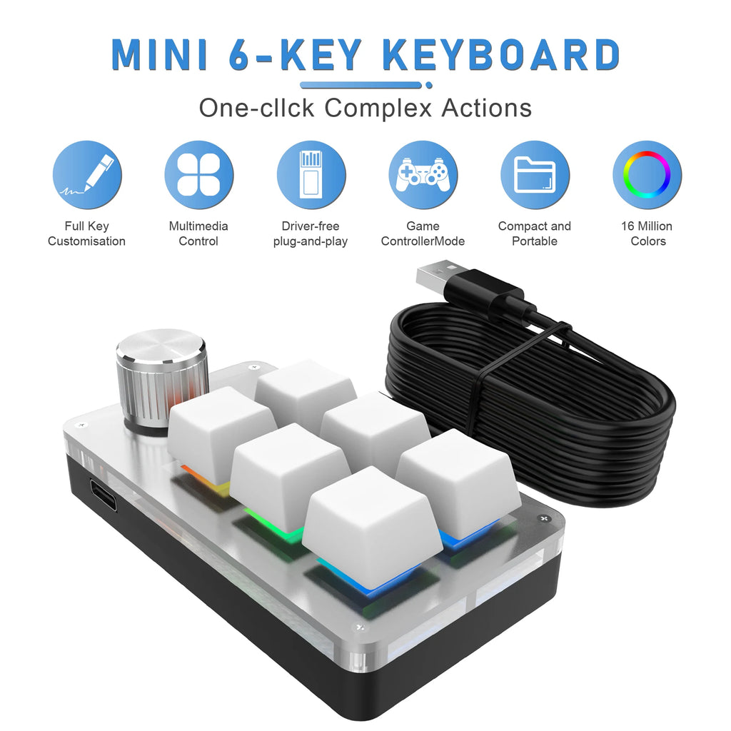 6-Key RGB Programmable Macro Keypad with Knob