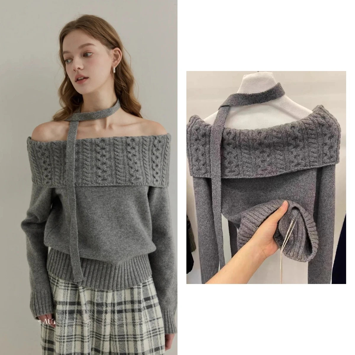 Sweet Daily Streetwear Japanese Women Slim Fit Off Shoulder Knit Jumper