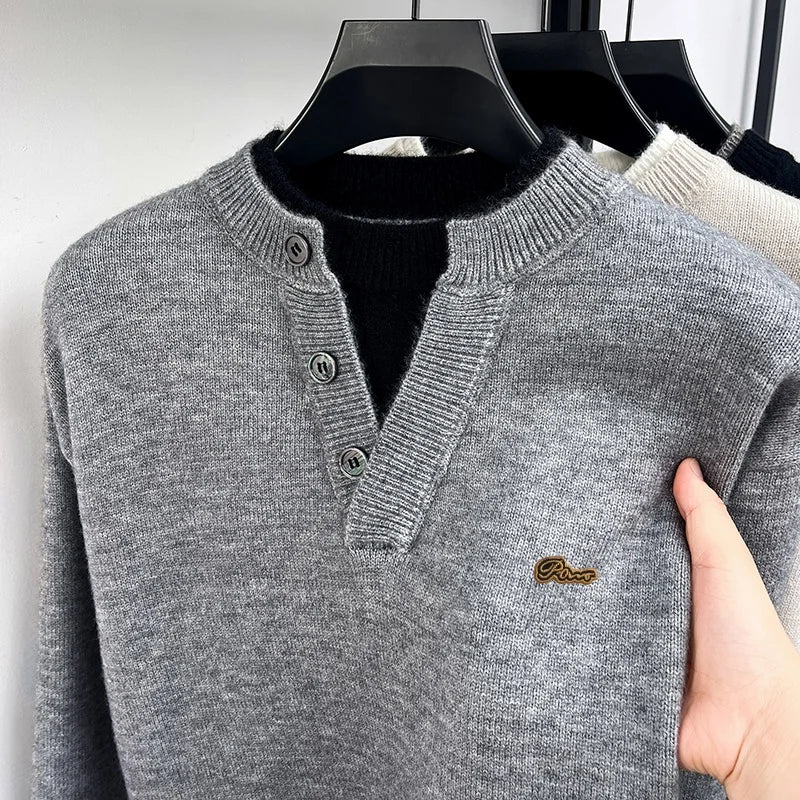 Fashion Men‘s Long-Sleeved Sweater Knitwear Button False Two-Piece Color Blocking Pullover Classic Leisure Hot-Selling for Men