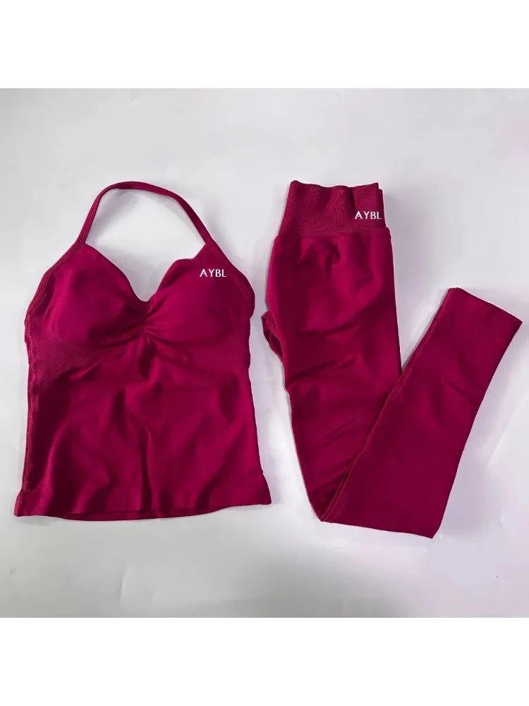 Yoga Set Seamless Gym Set Women Tank Tops High Waist Scrunch Yoga