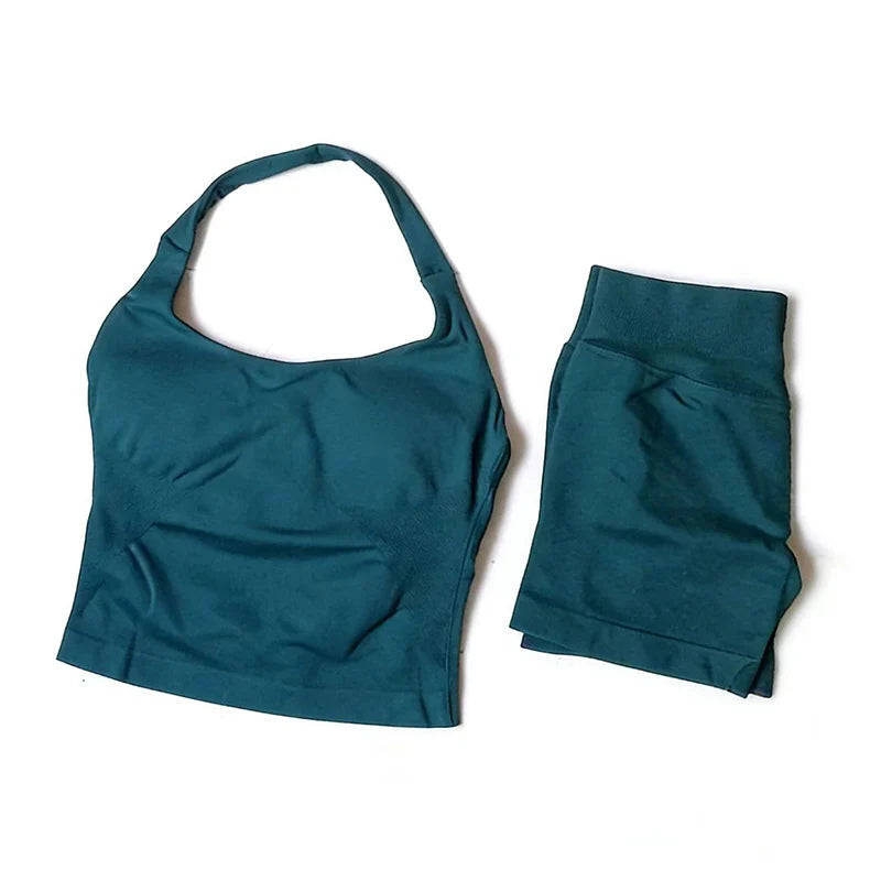 Yoga Sets Women Gym Clothes Longline Strappy Top High Waist Shorts