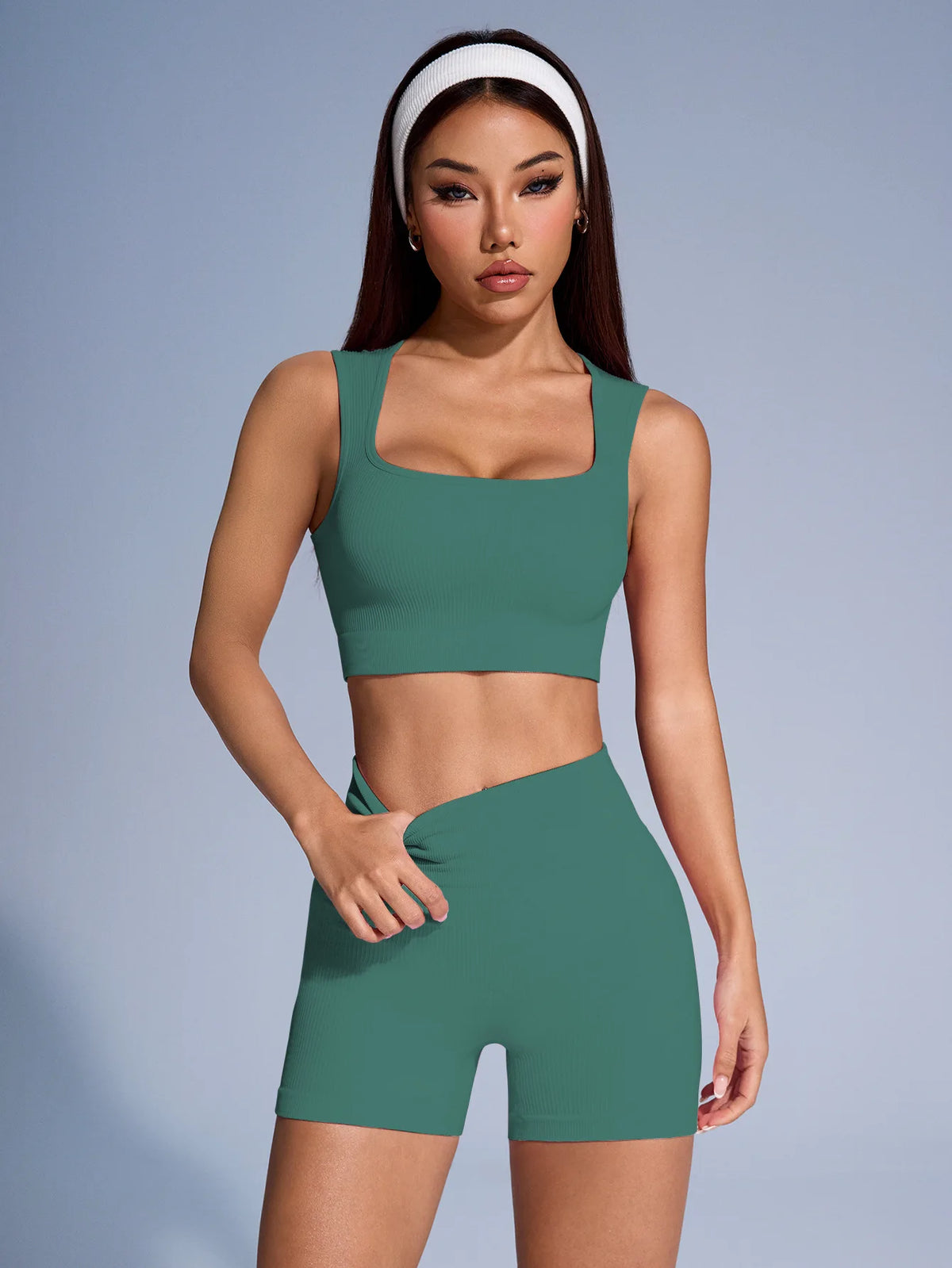 Seamless Ribbed Yoga Sets Workout Sets for Women 2 Pieces Gym Suits