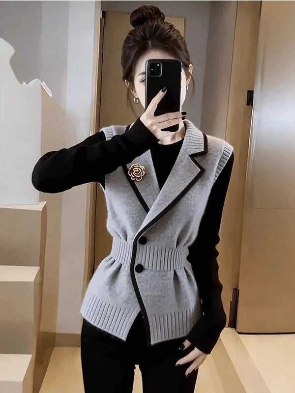 Elegant Knitted Waist-Cinching Vest Outerwear for Women Luxury Style Fashionable Top Women's Premium Feel Spring New Arrival