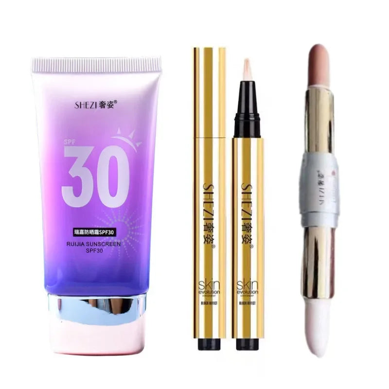 Shezi SPF30 Sunscreen Makeup Set Whitening Concealer Highlight Primer Facial Body Waterproof Base Cosmetic Kit