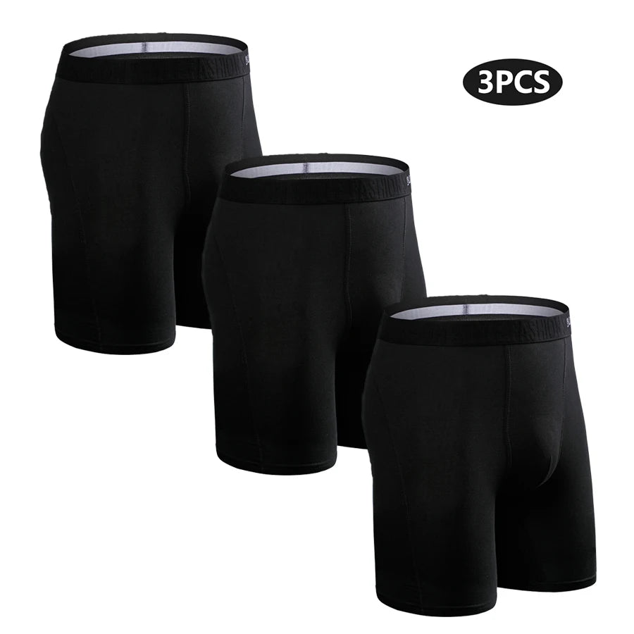 Men's Cotton Long Boxer Shorts – 3 Pack