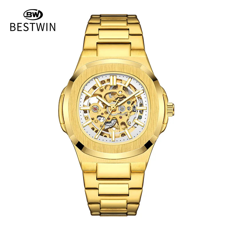 Men Watch Fully Automatic Mechanical Male Watches Double Sided Hollowed Out Luminous Waterproof Alloy Steel Wristwatch Boy Gifts