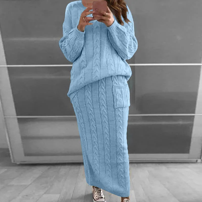 Knit Sweater and Skirt Sets Women Streetwear Autumn/Winter 2023 New Fashion Long Sleeve Pullover Fried Dough Suit for Female