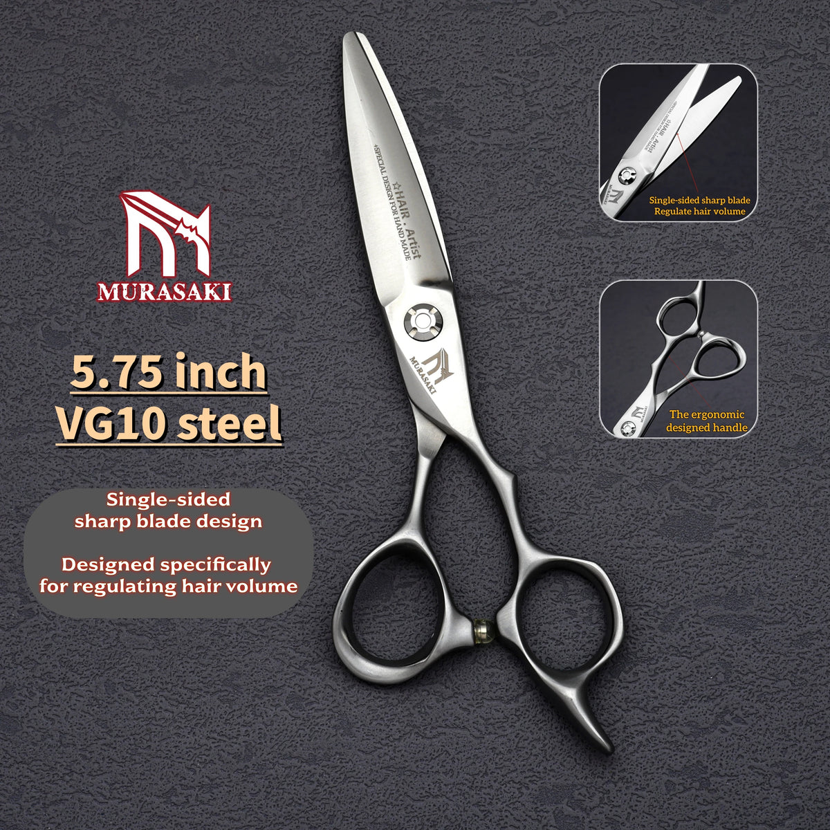 Professional VG10 Steel Barber Scissors, 5.75 Inch Willow Leaf Single-Sided Sharp Blade, Specialized for Regulating Hair Volume