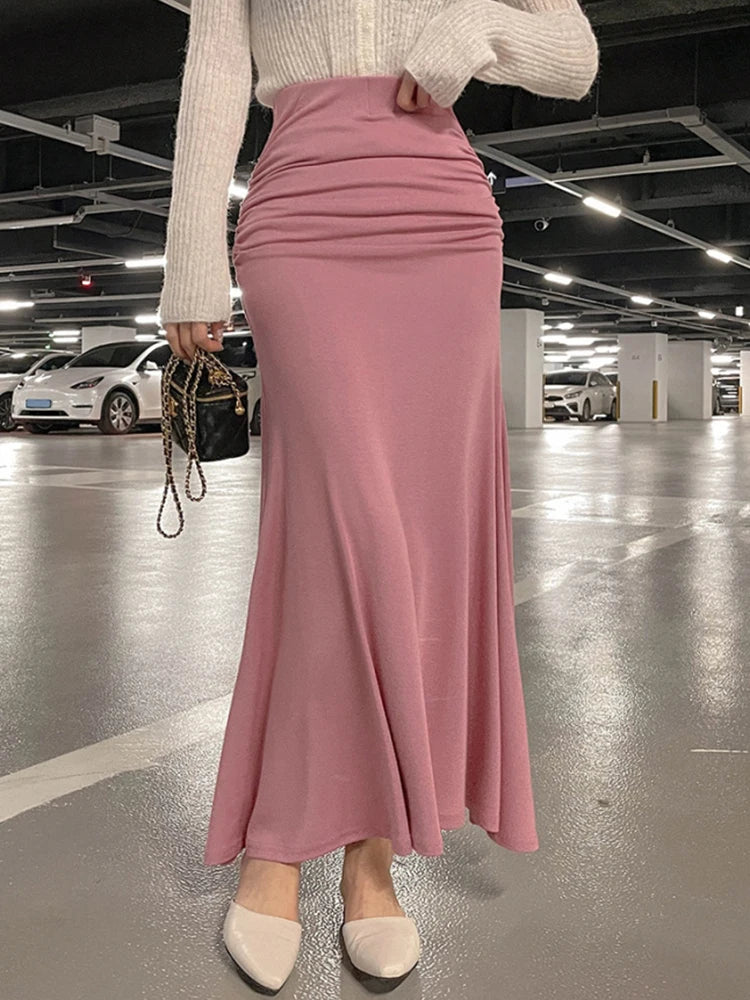 Shirring Satin Skirts for Women High Waisted Skirt Women A-Line Elegant