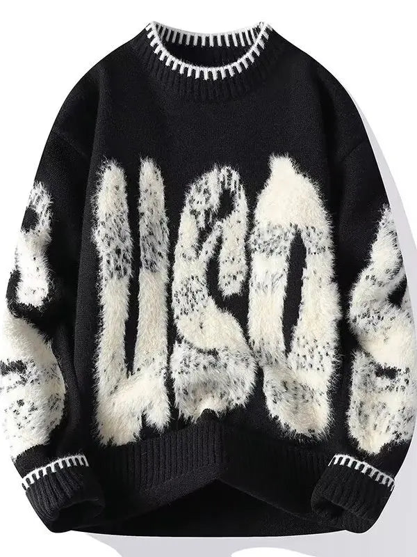 Loose Fit Thickened round Neck Knitwear Men's Winter Sweater Fashionable Streetwear Brand Tagkita Polyester Long Sleeve Crew ...