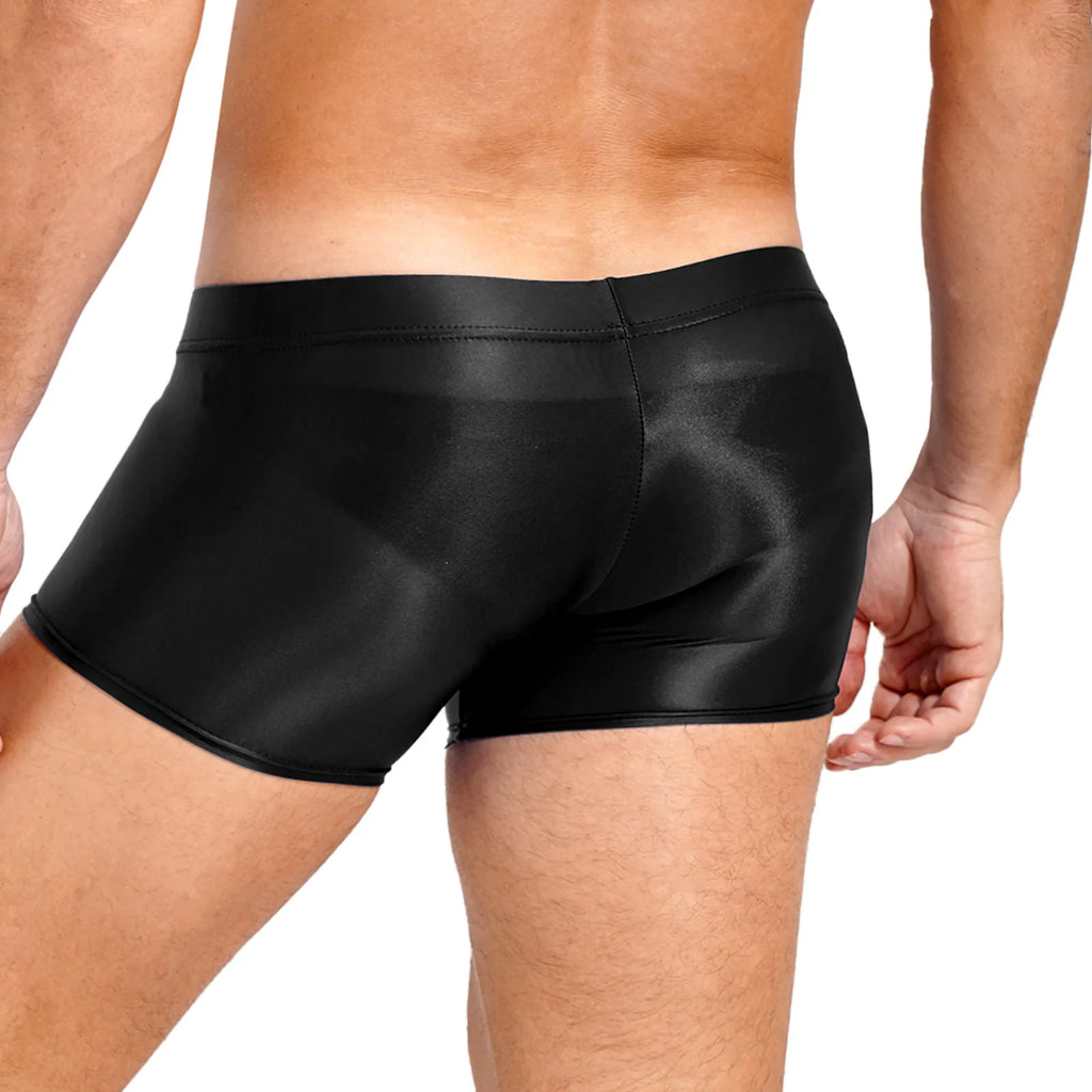 Boxer Briefs for Mens Male Swimming Shorts Trunk Swimwear Swimsuit Glossy Underwear Solid Color Boxer Bottom Low Rise Underpants