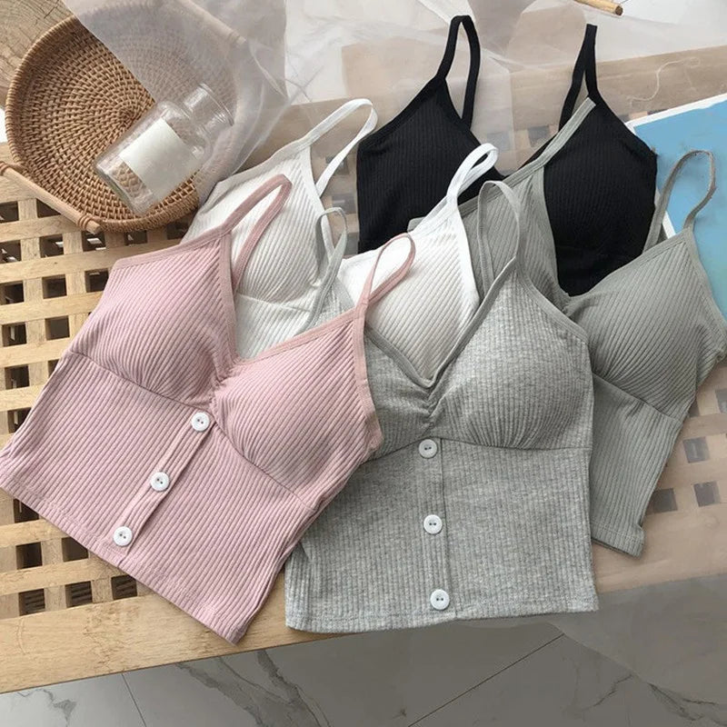 Women Knitted Tank Top Strap Vest Female Knitting Crop Top Chest Wrap Pure Cotton Underwear  Camisoles