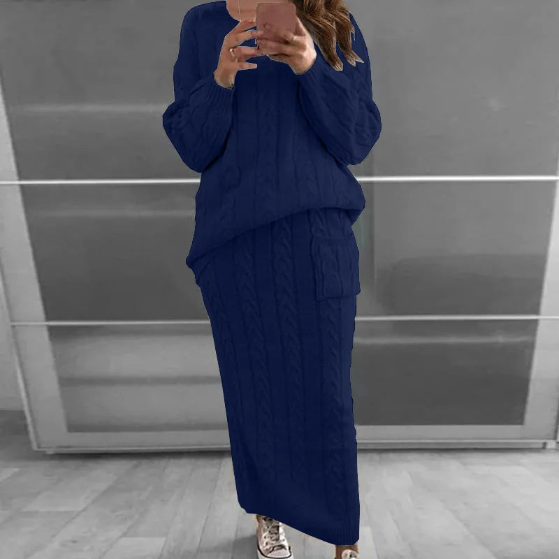 Knit Sweater and Skirt Sets Women Streetwear Autumn/Winter 2023 New Fashion Long Sleeve Pullover Fried Dough Suit for Female
