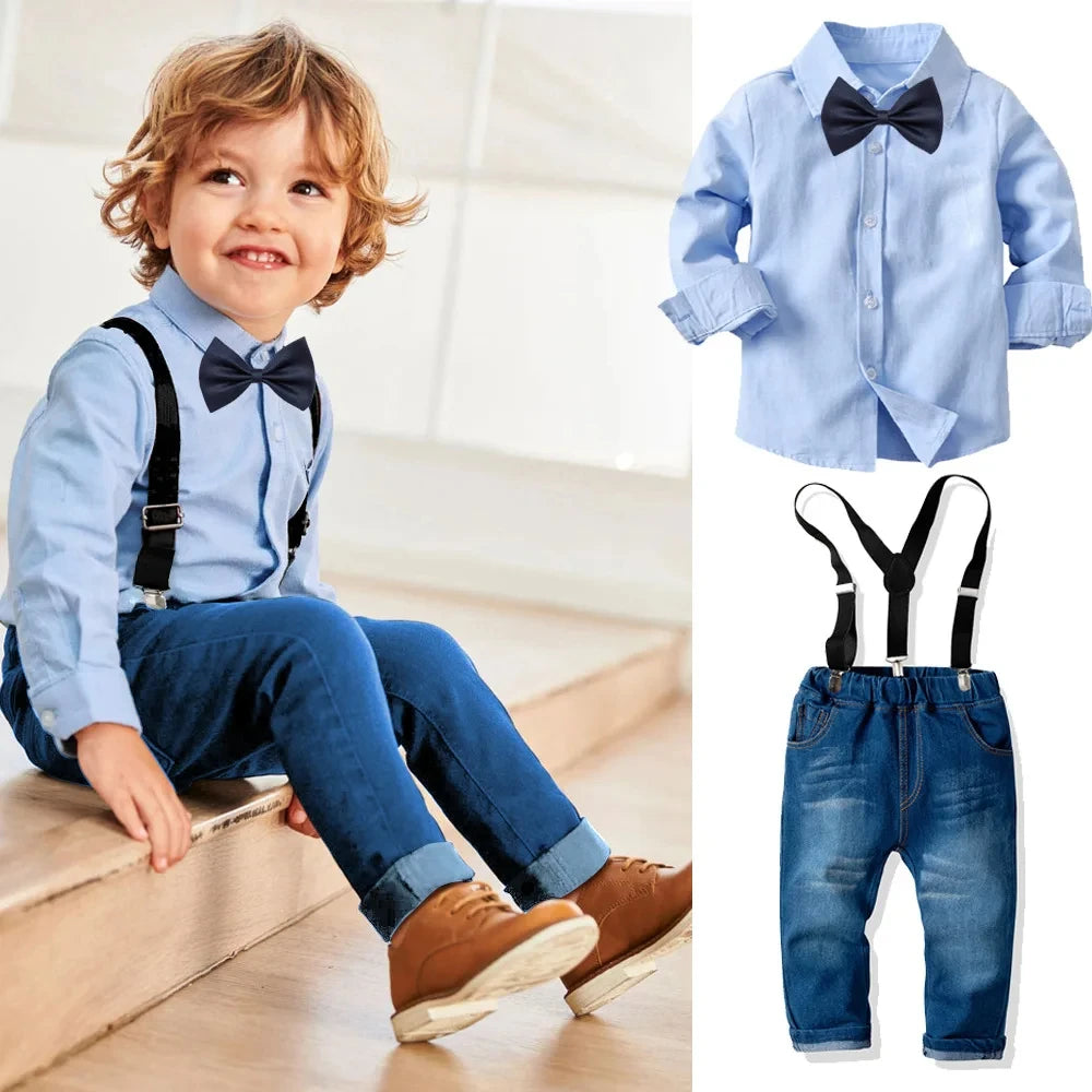 Spring Autumn Gentleman Outfit 1 2 3 4 5 6 7Years Boy Solid Long Sleeve