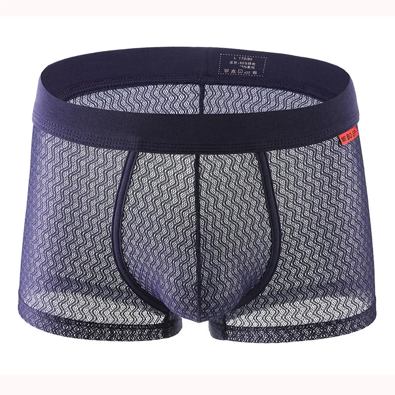 Mens Sexy Mesh Middle Waist Underwear For Hot Man Boxer Elastic Briefs Ultra-Thin Solid Underpants Gay Sissy Bulge Pouch Panties