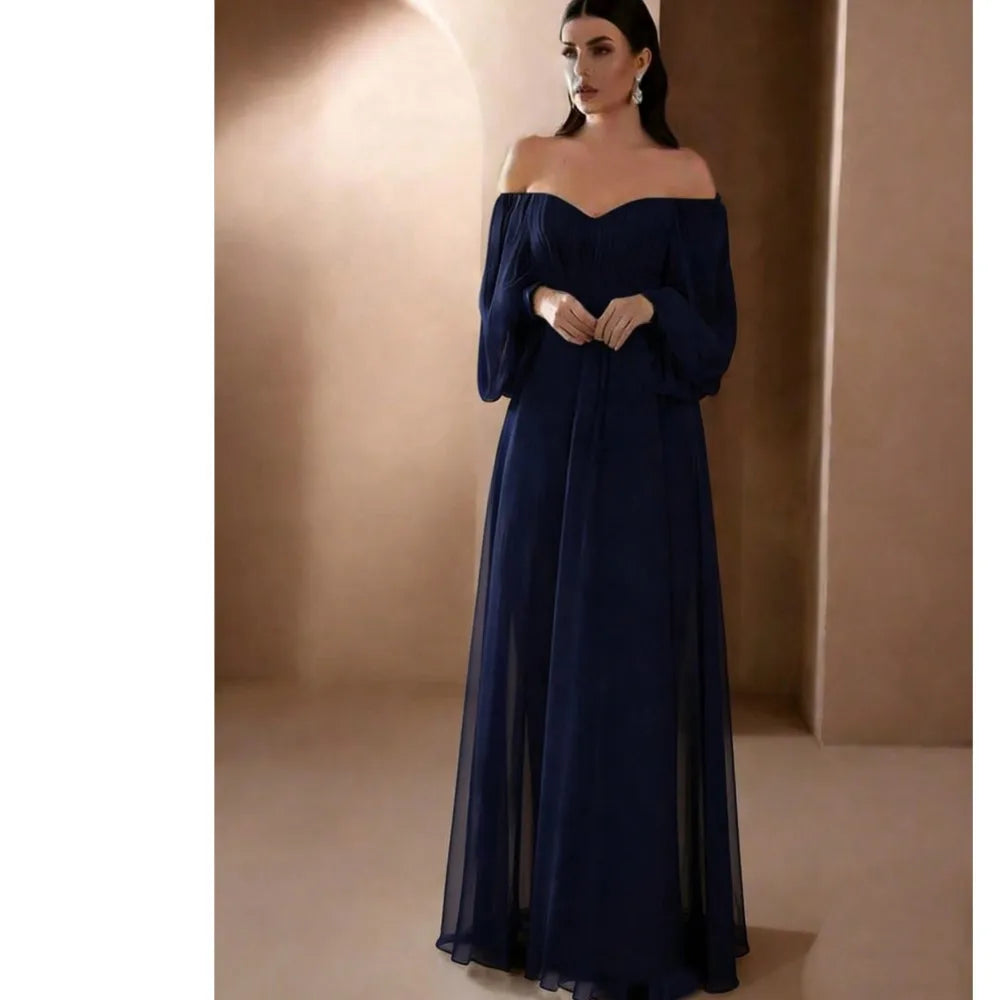 Dresses For Woman Vestidos Solid Color Slim Robe Evening Dress One Line