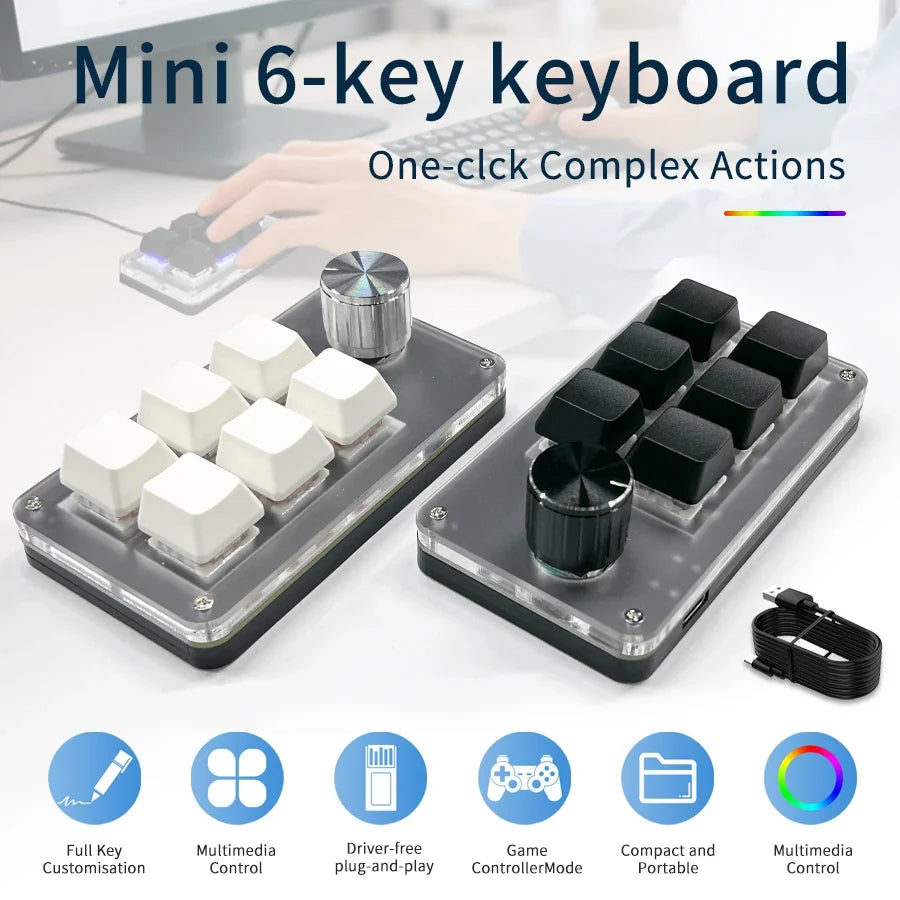 6-Key RGB Programmable Macro Keypad with Knob