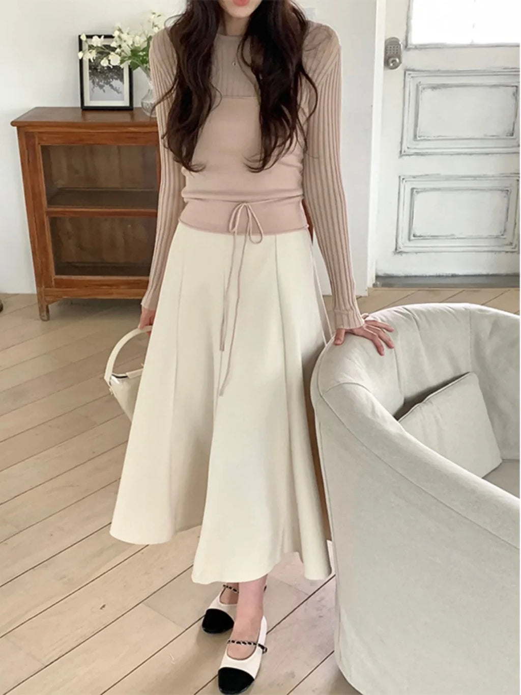 Knit Women 2024 New Autumn and Winter Elegant Advanced Design Chic Korean Sle Top Fashion Two-piece Set