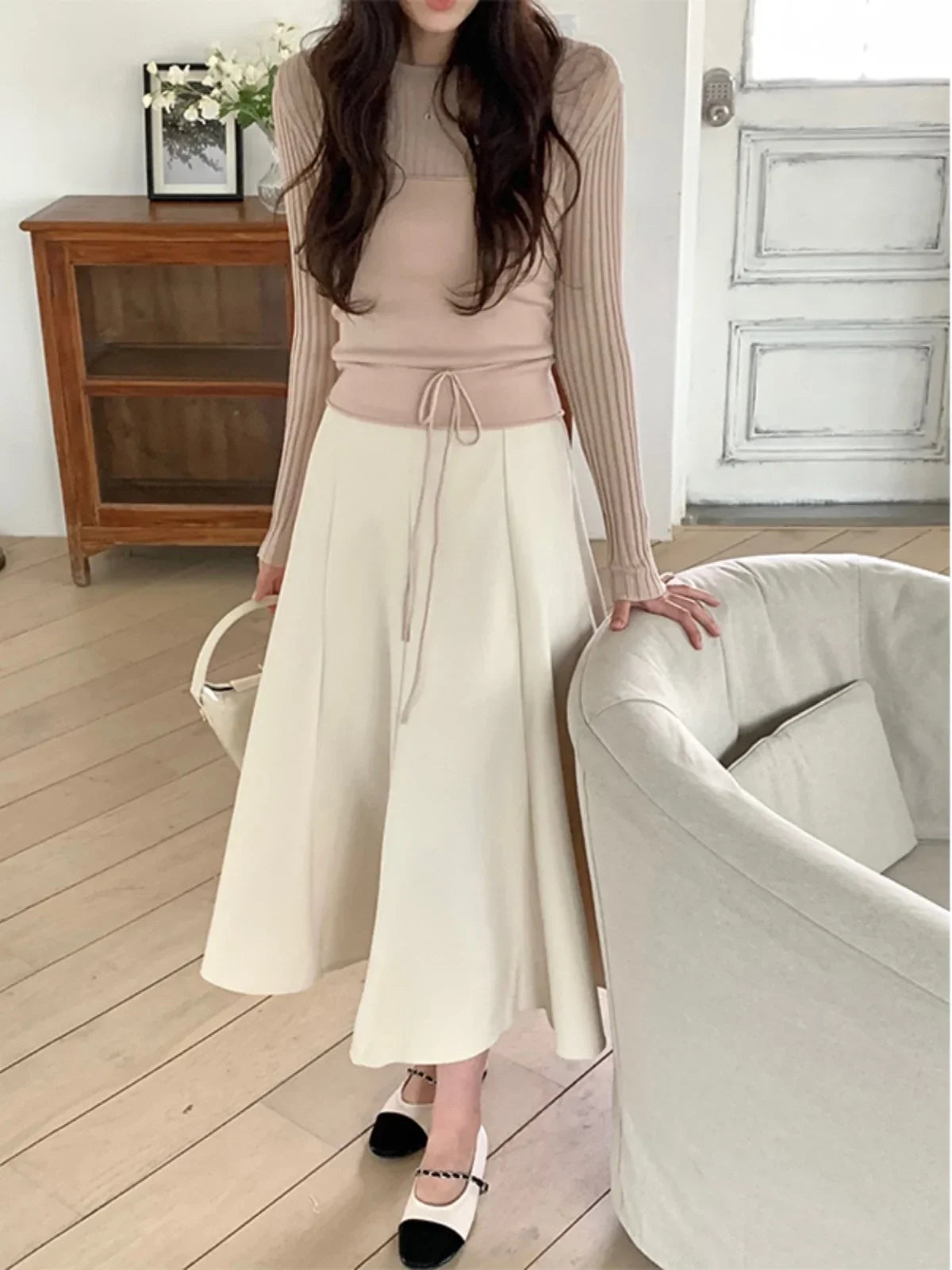 Knit Women 2024 New Autumn and Winter Elegant Advanced Design Chic Korean Sle Top Fashion Two-piece Set