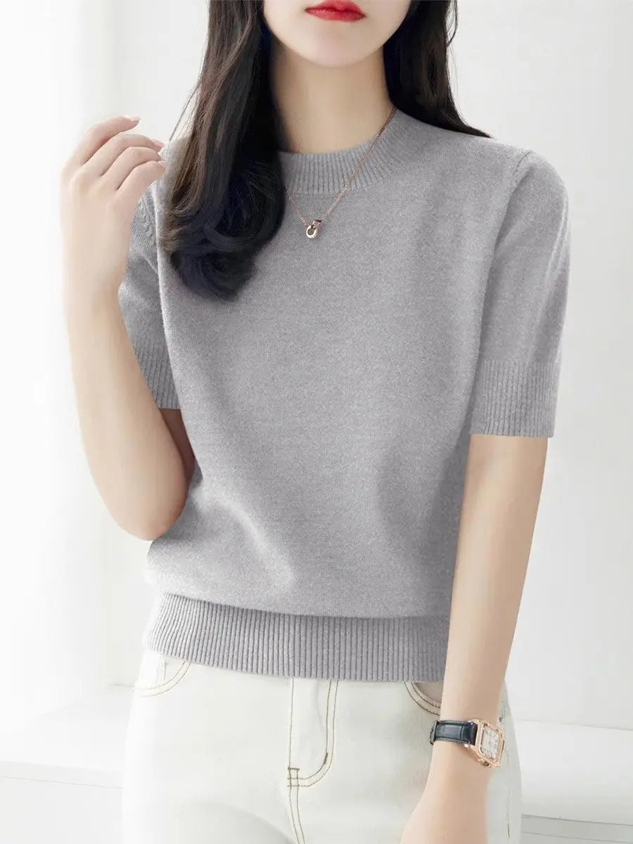 Knitwears New O-Neck Black Knitted Sweater Women Pullovers Short Sleeve Knit Sweater Pullover Women Tops Sueters De Mujer Q3104