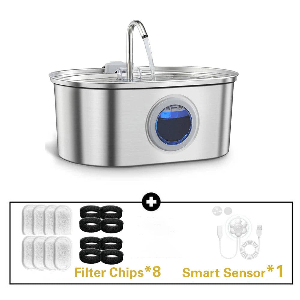 3.2L/108oz Large Capacity Pet Water Fountain 304 Stainless Steel Cat Water Fountain Ultra Quiet Pet Water Dispenser for Cats Dogs Automatic Drinking Bowl with Filter 24/7 Fresh Filtered Water Bowl for Indoor Cats & Dogs with