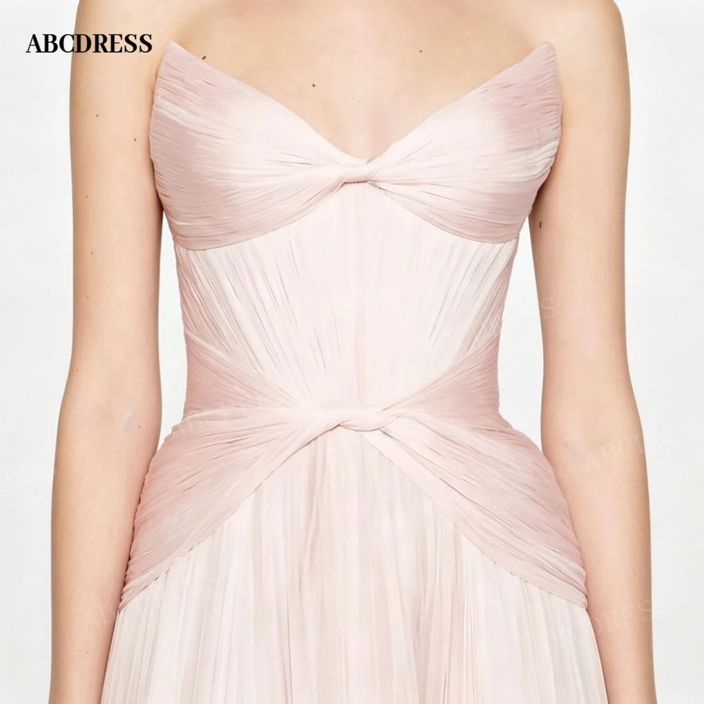 ABCDRESS Dusty Pink Strapless Evening Dress 3D Ruffled Rose Hem Prom