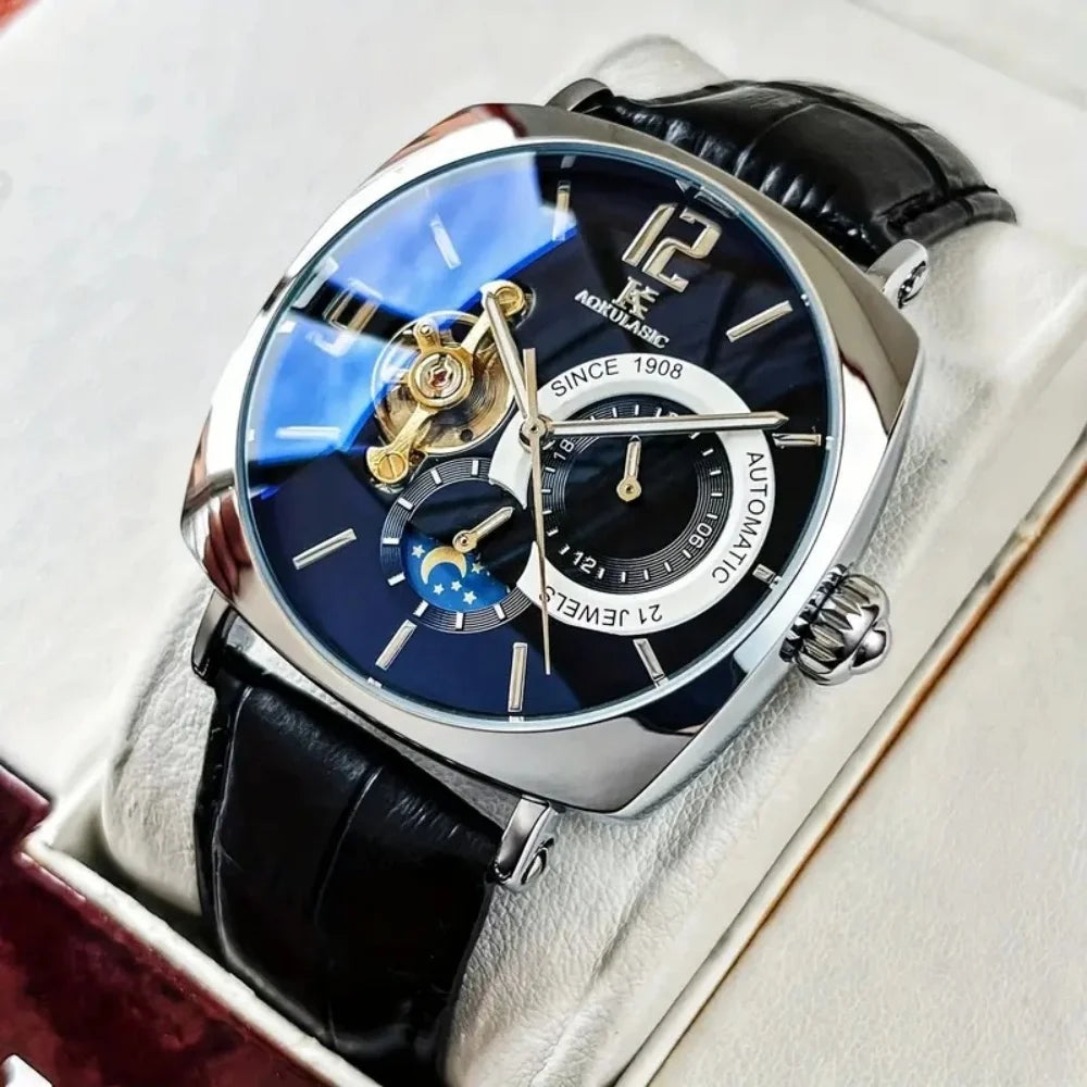 [Mechanical Men's Watch] Retro Mechanical Men's Watch | Elegant, Skeleton Dial, Hollow Design, Alloy Case, Synthetic Leather Strap | Business and Casual Wear, No Batteries Required