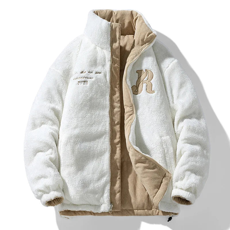 Winter Fashion Men's New Jacket Double-sided Wear Warm Winter Corduroy Cotton Clothing, Men's and Women's Fleece Jacket Thick