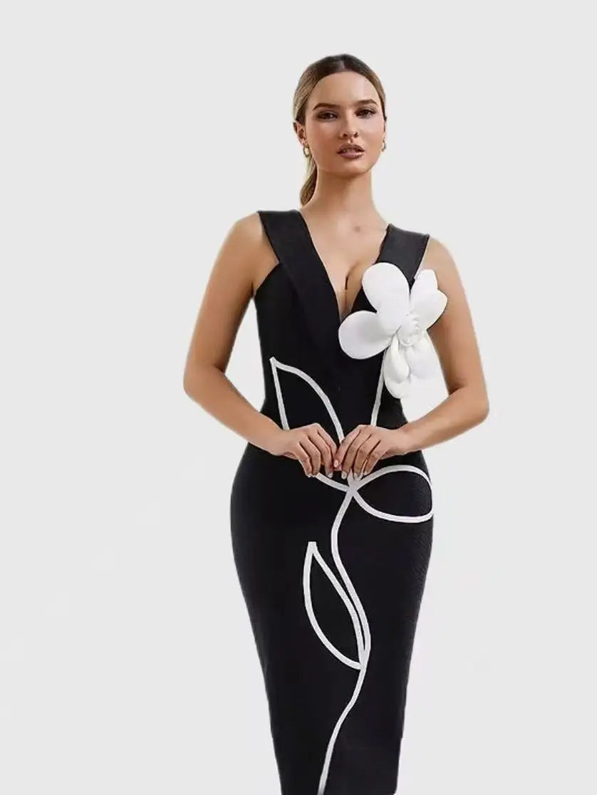 Women'S Evening Dresses Strapless Tie White Flowers Bodycon Bandage Long