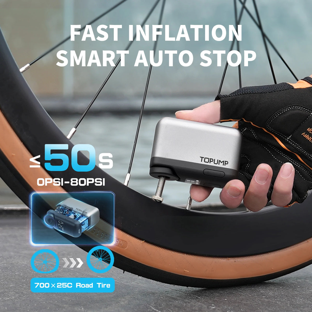 Mini Bicycle Pump Portable Air Inflator 120PSI LED Type-C 450mAh Fast Inflation Bike Schrader Presta Tire Cycling Accessories